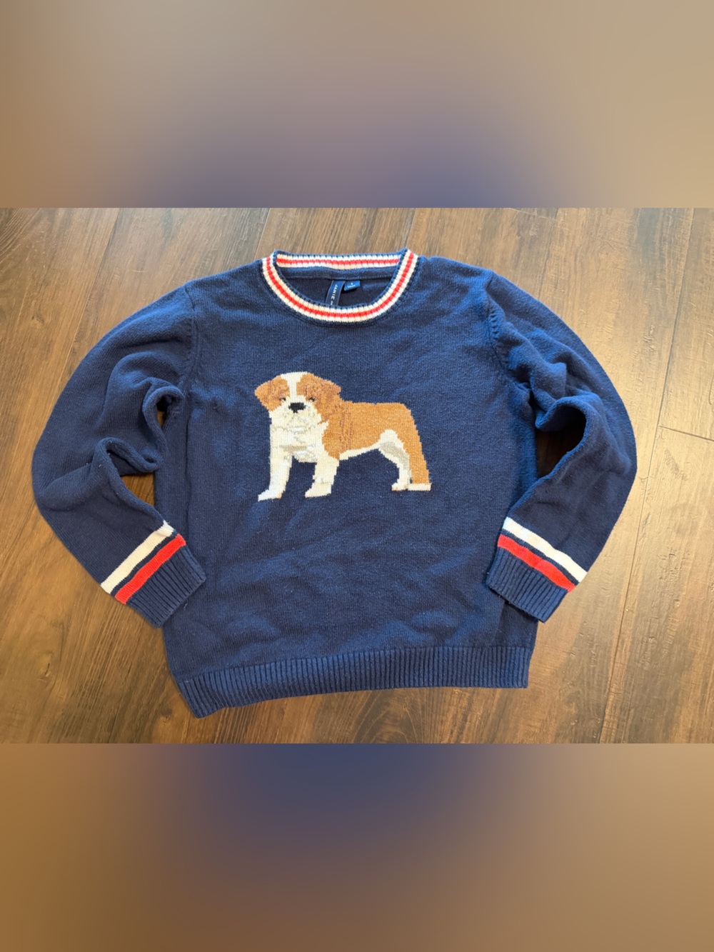 Janie and Jack Kids Size 6 Navy Dog Intarsia Sweater Preppy Bulldog